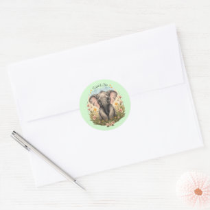 Cute Baby Elephant Calf Wildflower Wanderlust Classic Round Sticker