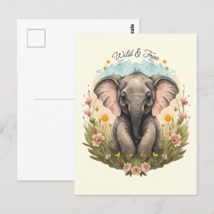 Cute Baby Elephant Calf Wildflower Wanderlust Post Postcard