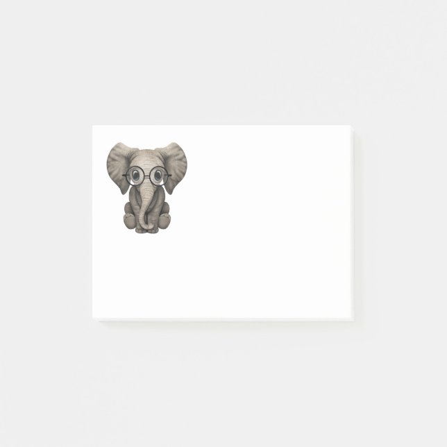 Cute Baby Elephant Calf with Reading Glasses Post-it Notes (Front)