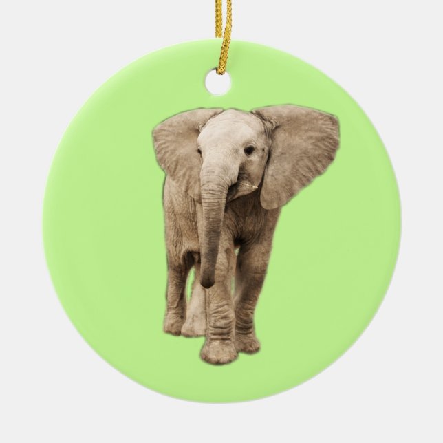 Cute Baby Elephant Ceramic Ornament (Front)