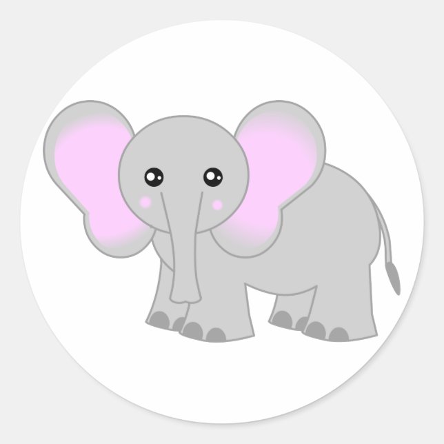 Cute Baby Elephant Classic Round Sticker (Front)