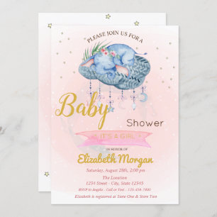 Cute Baby Elephant Cloud,Stars Baby Shower Invitation