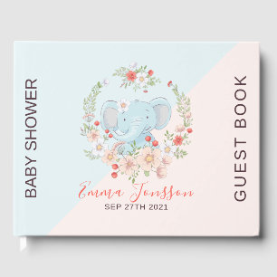 Cute baby elephant colourful floral wreath guest book