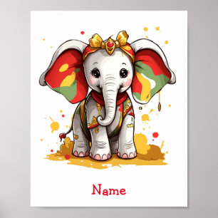 Cute Baby Elephant Custom Name Poster