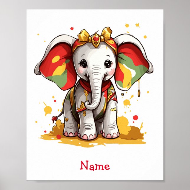 Cute Baby Elephant Custom Name  Poster (Front)