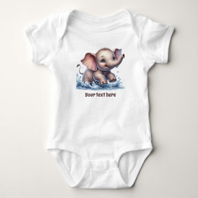 Cute baby elephant customisable  bodysuit (Front)