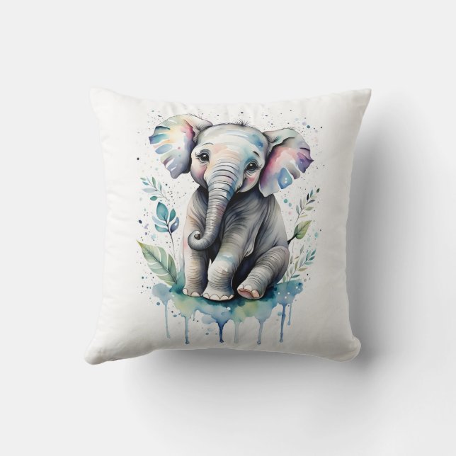 Cute Baby Elephant Decorative Pillow (Back)