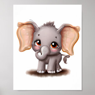 Cute baby elephant drawing design poster 