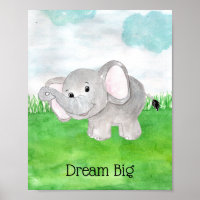 Cute Baby Elephant Dream Big Quote Nursery