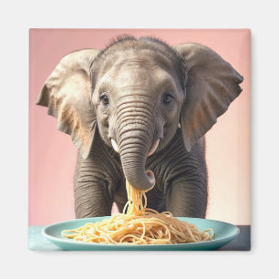 Cute Baby Elephant Eating Spaghetti Magnet