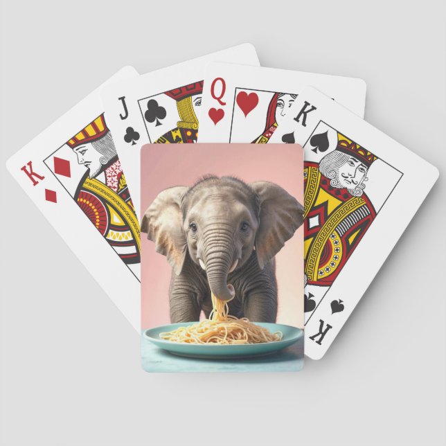 Cute Baby Elephant Eating Spaghetti Playing Cards (Back)