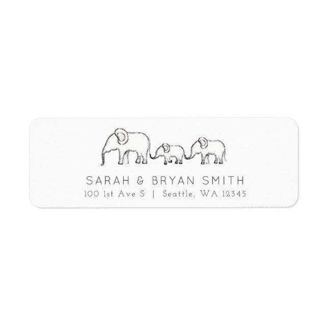 Cute Baby Elephant Family Return Address Label (Front)