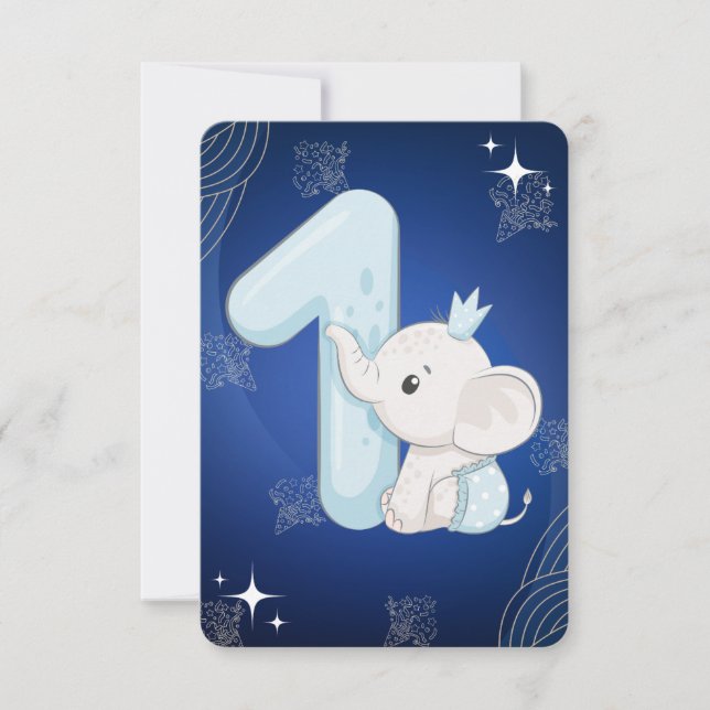 Cute Baby Elephant First Birthday Invitation (Front)