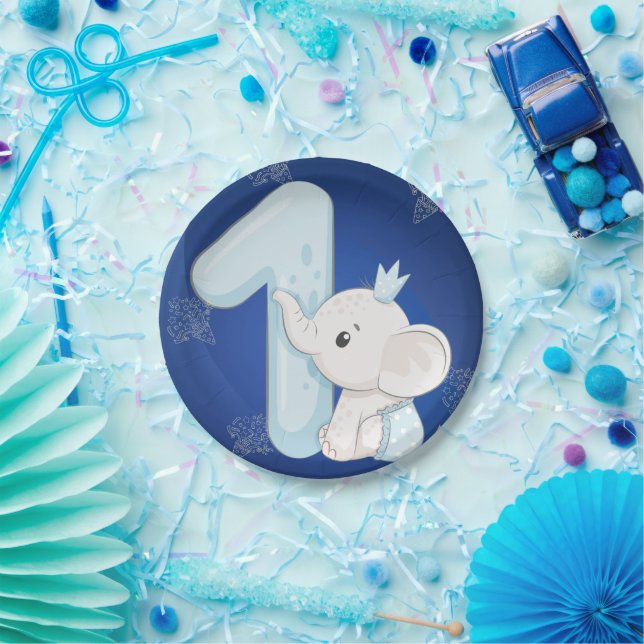 Cute Baby Elephant First Birthday Paper Plate (Party)
