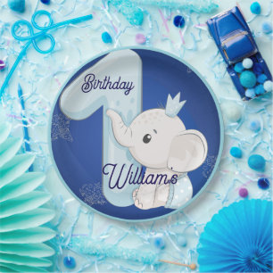Cute Baby Elephant First Birthday Paper Plate