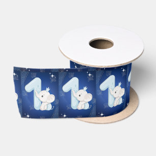 Cute Baby Elephant First Birthday Satin Ribbon