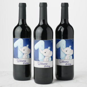 Cute Baby Elephant First Birthday Wine Label