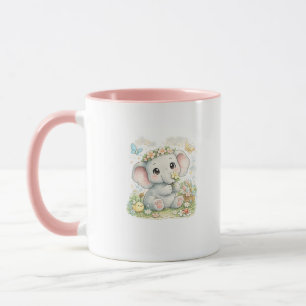 Cute Baby Elephant Floral Coffee Mug