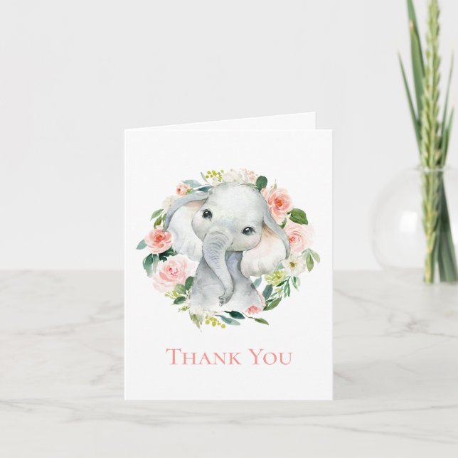 Cute Baby Elephant Floral Thank You (Front)