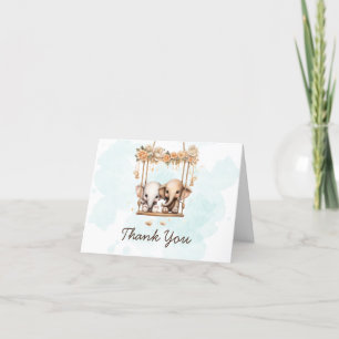 Cute Baby Elephant Gender Neutral Twin Baby Shower Thank You Card