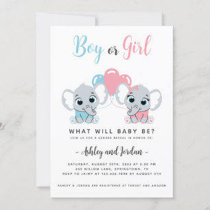 Cute Baby Elephant Gender Reveal Invitation