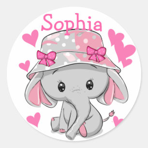 Cute Baby Elephant Girl Classic Round Sticker