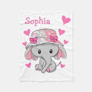 Cute Baby Elephant Girl  Fleece Blanket