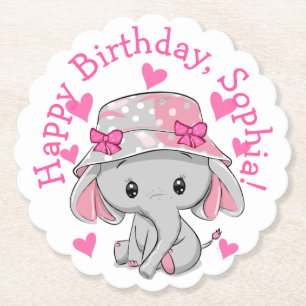 Cute Baby Elephant Girl Paper Coaster