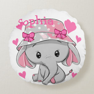 Cute Baby Elephant Girl  Round Cushion