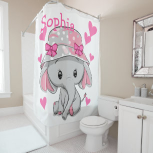 Cute Baby Elephant Girl  Shower Curtain