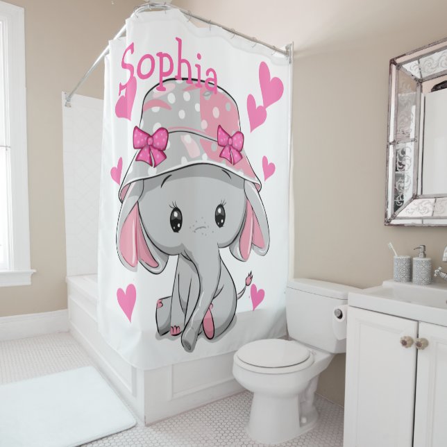 Cute Baby Elephant Girl  Shower Curtain (In Situ)