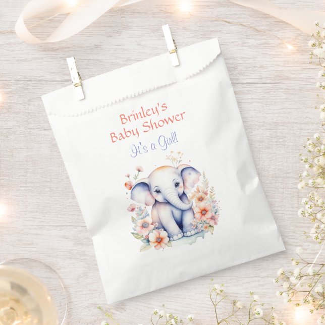 Cute Baby Elephant Girl's Baby Shower  Favour Bag (Clipped)