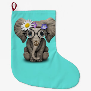 Cute Baby Elephant Hippie Large Christmas Stocking