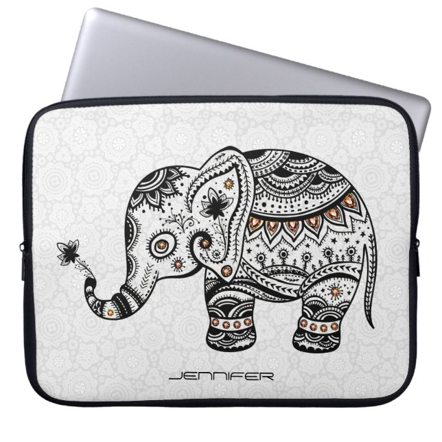 Cute Baby Elephant In black And Brown Diamonds Laptop Sleeve (Front)
