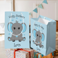 Cute baby elephant in blue, boys birthday 