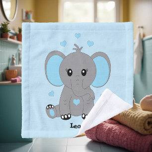 Cute baby elephant in blue for boys wash cloth