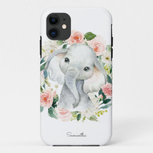 Cute Baby Elephant in Floral Wreath Case-Mate iPhone Case
