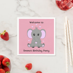 Cute baby elephant in pink for girls birthday napkin