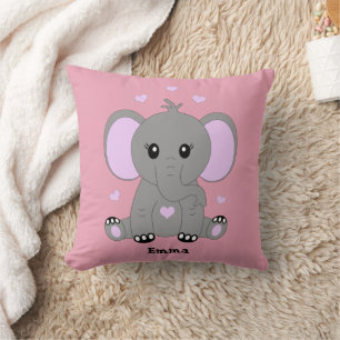 Cute baby elephant in pink for girls cushion