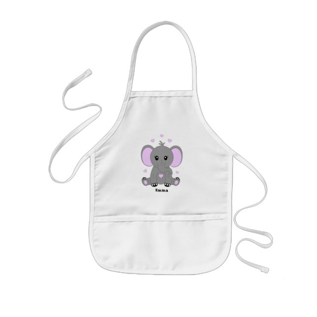 Cute baby elephant in pink for girls    kids apron (Front)