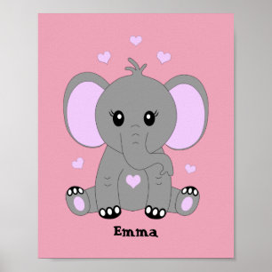 Cute baby elephant in pink for girls  poster
