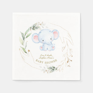 Cute Baby Elephant Jungle Greenery Baby Shower Napkin