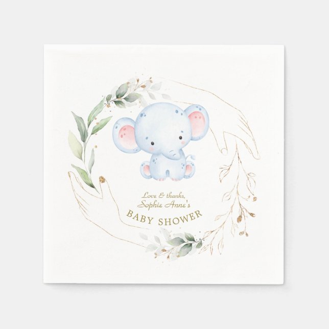 Cute Baby Elephant Jungle Greenery Baby Shower    Napkin (Front)