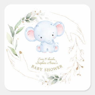 Cute Baby Elephant Jungle Greenery Baby Shower   Square Sticker