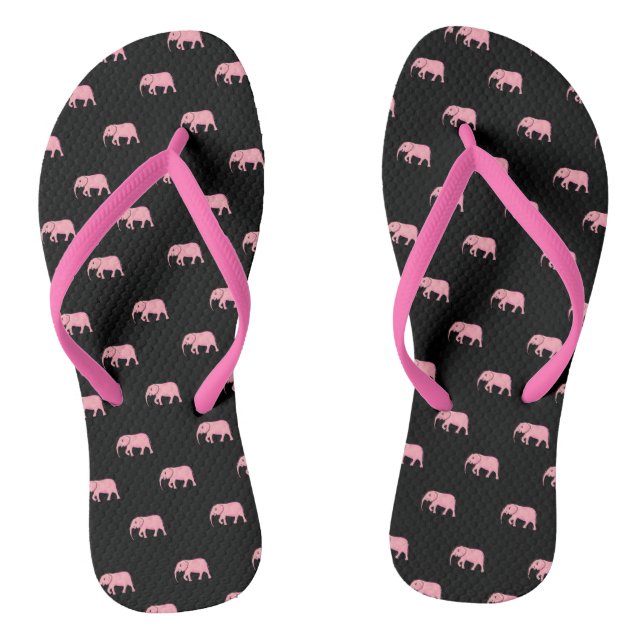 Cute Baby Elephant Modern Pink Black Thongs (Footbed)