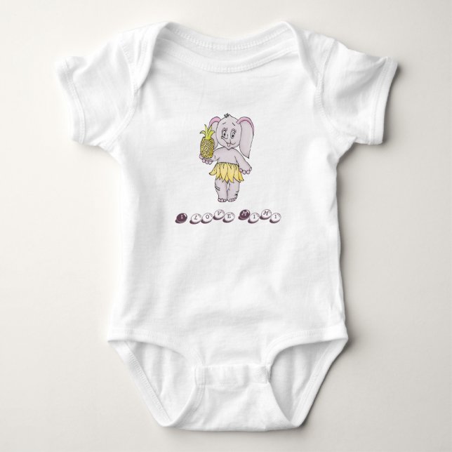 Cute Baby Elephant Modern Pink I love Mimi Baby Bodysuit (Front)