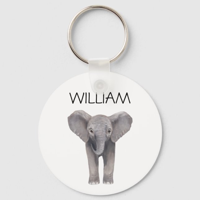 Cute Baby Elephant Name Key Ring (Front)