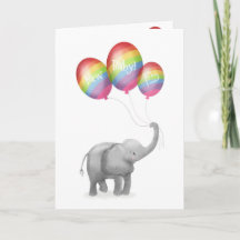 Cute baby elephant new baby card (rainbow)