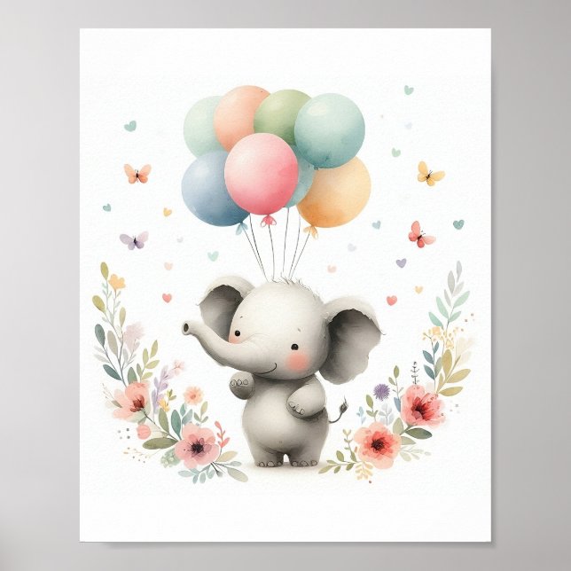 Cute Baby Elephant Nursery Art Poster (Front)
