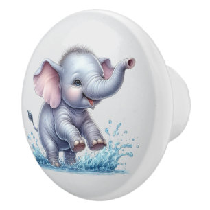 Cute baby elephant nursery ceramic knob